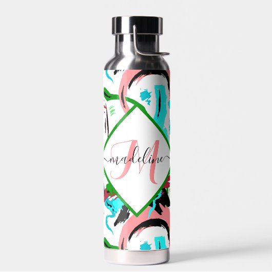 Pink and aqua abstract personalized trinkflasche (Links)