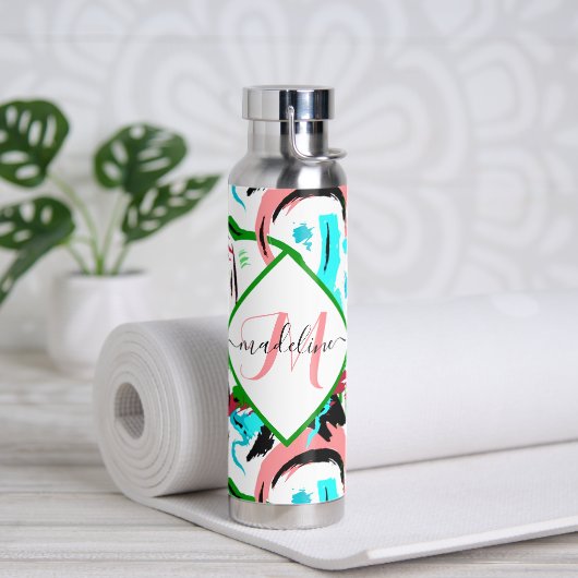 Pink and aqua abstract personalized trinkflasche (Yoga)