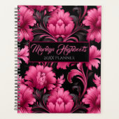 Pink and Black Baroque Floral Planner Planer (Vorderseite)