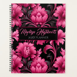 Pink and Black Baroque Floral Planner Planer