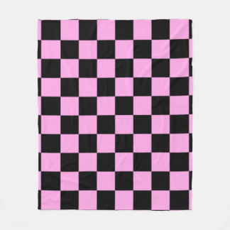 Pink and Black Checkered Square Pattern  Fleecedecke