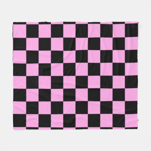 Pink and Black Checkered Square Pattern  Fleecedecke (Vorderseite (Horizontal))