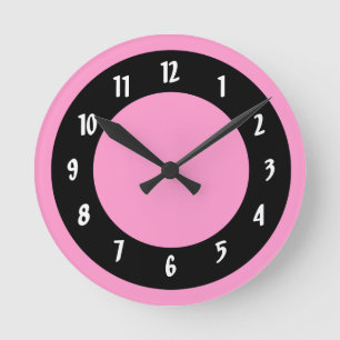Pink and Black Circles Runde Wanduhr