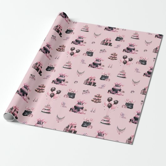 Pink and Black Couture Fashion Birthday Pattern Geschenkpapier (Ungerollt)
