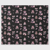 Pink and Black Couture Fashion Birthday Pattern Geschenkpapier (Flach)
