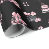 Pink and Black Couture Fashion Birthday Pattern Geschenkpapier (Rolleneckpunkt)