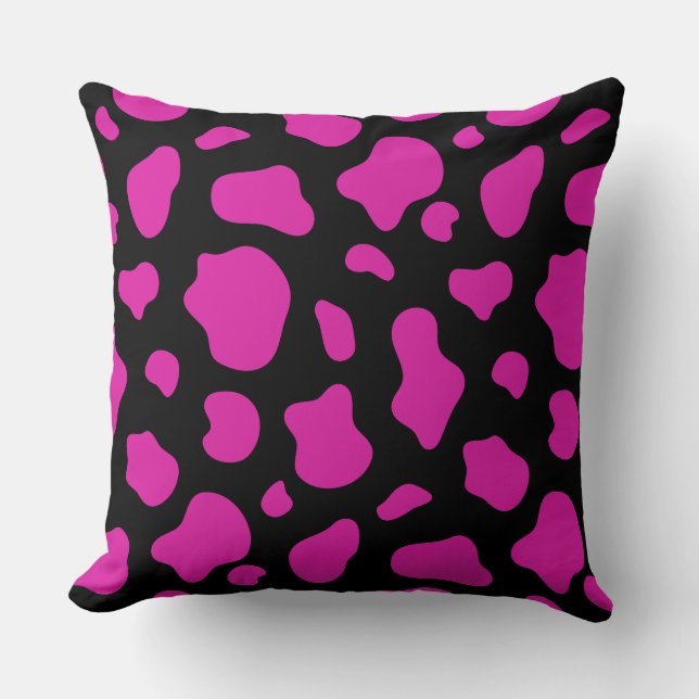 Pink and Black Cow Print Decorative Pillow Kissen (Vorderseite)