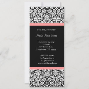 Pink and Black Damask Baby Shower Einladungen