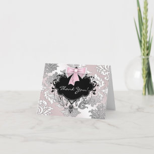Pink and Black Damask Thank You Cards Dankeskarte