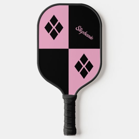 Pink and Black Diamonds | Custom Modern Geometric Pickleball Schläger (Vorderseite)