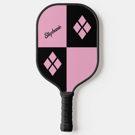 Pink and Black Diamonds | Custom Modern Geometric Pickleball Schläger (Rückseite)