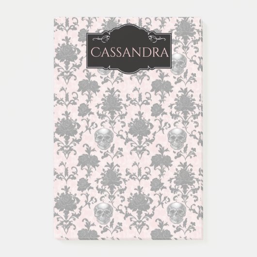 Pink and Black Goth Skulls and Roses Personalized  Post-it Klebezettel (Vorderseite)