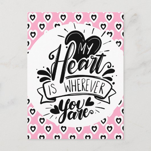 Pink and Black Hearts Quote Valentines Day    Postkarte (Vorderseite)