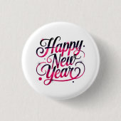 Pink and Black New Year 2026 Script Badge Button (Vorderseite)