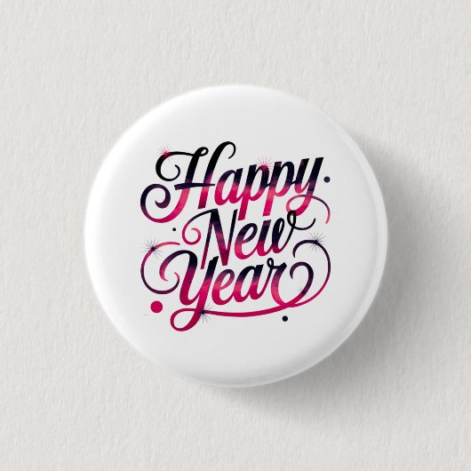 Pink and Black New Year 2026 Script Badge Button (Vorderseite)