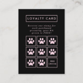 Pink and Black Paw Prints Professional Pet Salon Treuekarte (Rückseite)
