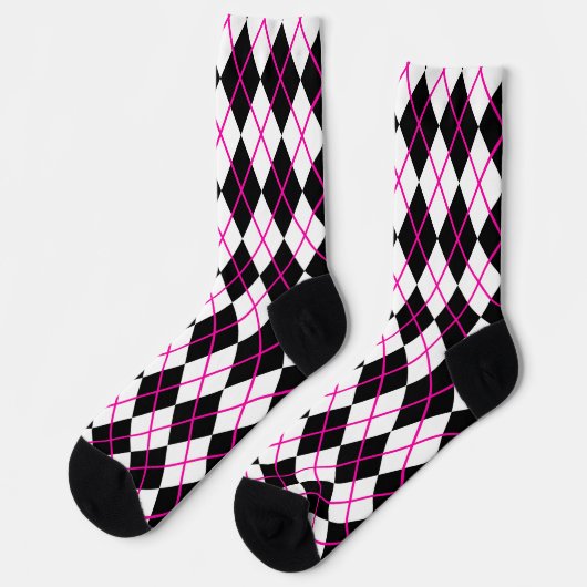 Pink and Black Plaid Argyle Diamond Socken (Linkes Detail)
