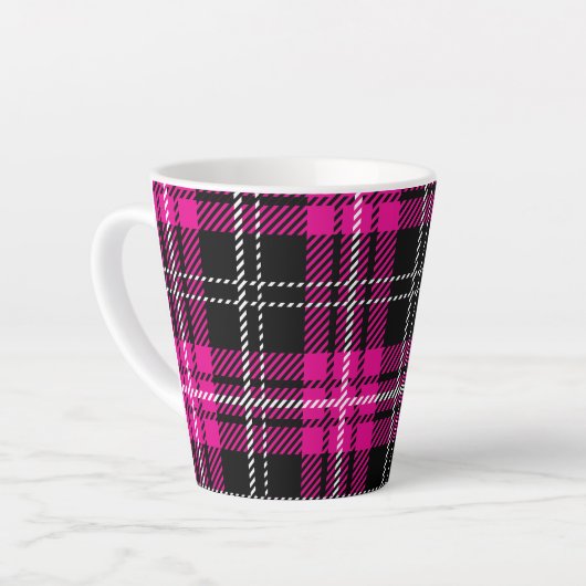 Pink and Black Plaid Print Coffee Mug Cup Milchtasse (Linke Ecke)