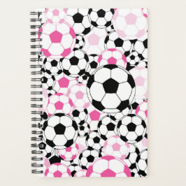 Pink and Black Soccer Ball Notebook Planer