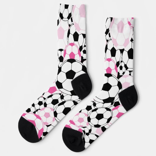 Pink and Black Soccer Ball Print Football Fan Socken (Linkes Detail)