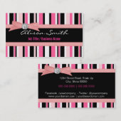 Pink and black stripes with bow visitenkarte (Vorne/Hinten)