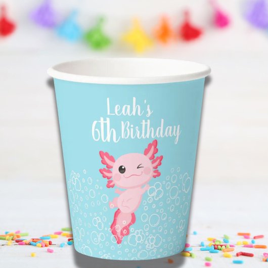 Pink and Blue Axolotl Birthday Party Paper cup Pappbecher