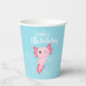 Pink and Blue Axolotl Birthday Party Paper cup Pappbecher (Vorderseite)