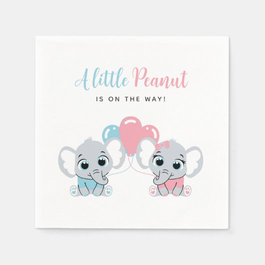 Pink and Blue Baby Elephant Balloon Gender Reveal Serviette (Vorderseite)