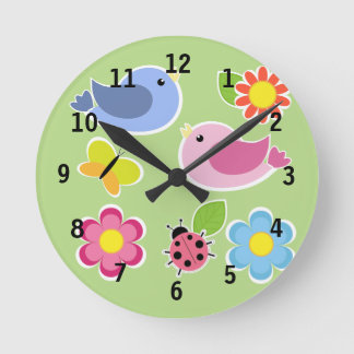 Pink and Blue Bird(Medium) Wall Clock Runde Wanduhr
