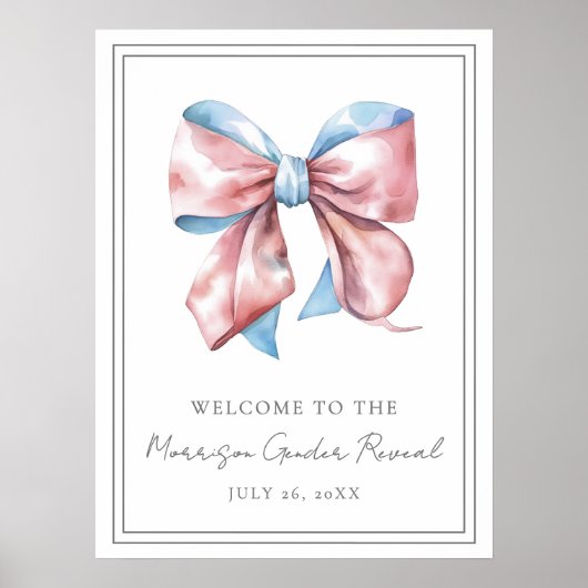Pink And Blue Bow Gender Reveal Party Welcome Sign Poster (Vorne)