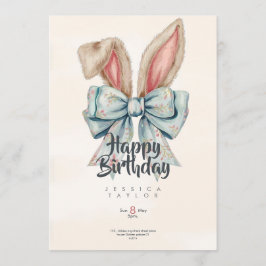 Pink and blue Bunny bow Birthday invitation Einladung