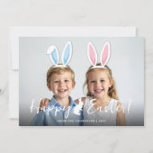 Pink And Blue Bunny Ears Easter Photo Overlay Karte (Vorderseite)