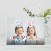 Pink And Blue Bunny Ears Easter Photo Overlay Karte (Stehend Vorderseite)