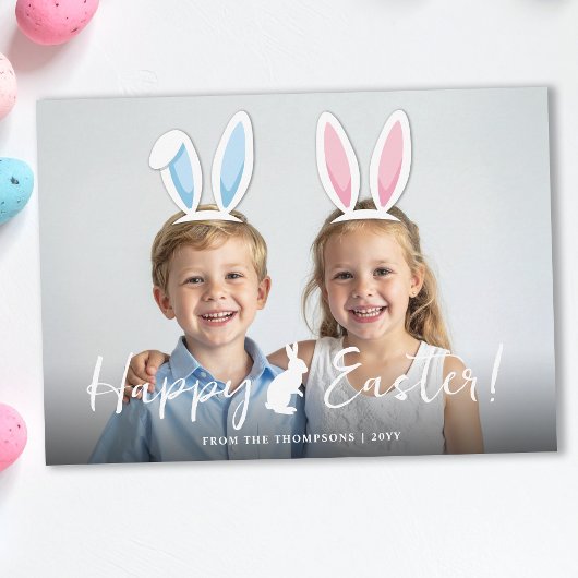 Pink And Blue Bunny Ears Easter Photo Overlay Karte