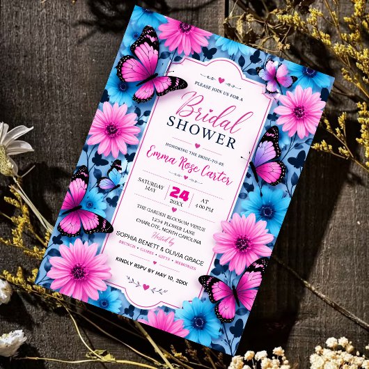 Pink and Blue Butterfly Bridal Shower Invitation Einladung