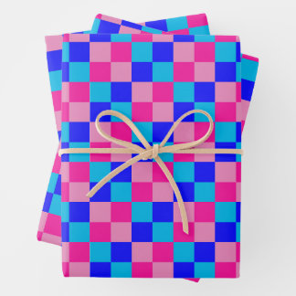Pink and Blue Checkered Print Geschenkpapier Set