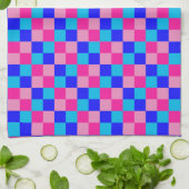 Pink and Blue Checkered Print Geschirrtuch (Gefaltet)