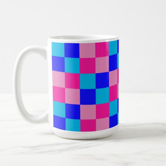 Pink and Blue Checkered Print Kaffeetasse (Links)