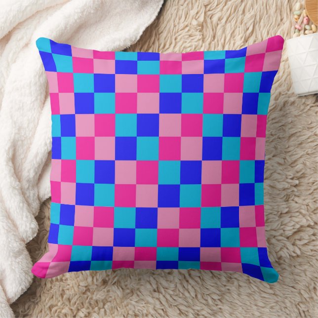 Pink and Blue Checkered Print Kissen (Decke)