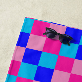 Pink and Blue Checkered Print Strandtuch