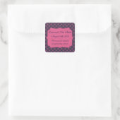 Pink and Blue Damask Wedding Gefallen Vielen Dank Quadratischer Aufkleber (Tasche)
