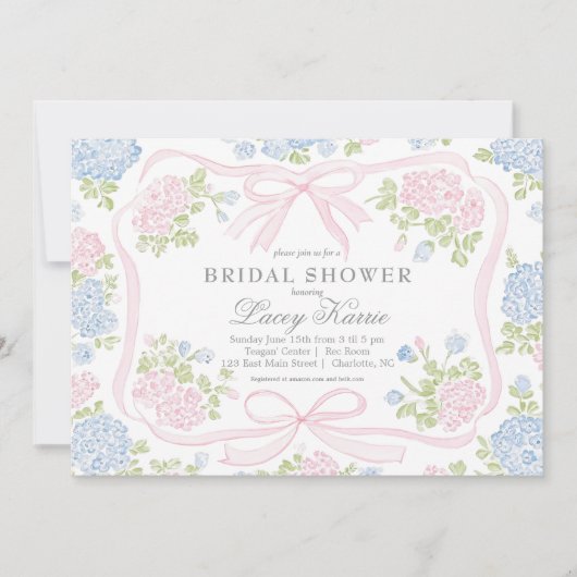 Pink and blue Floral Bridal Shower Invitation,  Einladung (Vorderseite)