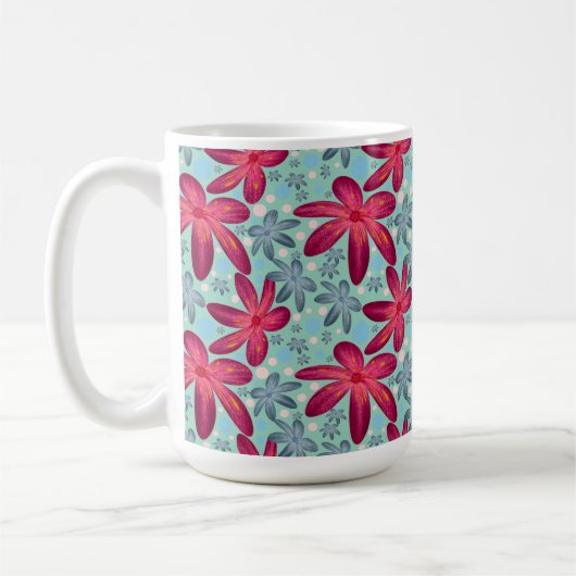 Pink and Blue Floral Seamless Pattern Kaffeetasse (Links)