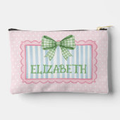 Pink and Blue Frame Green Gingham Bow Zubehörtasche (Rückseite)