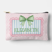 Pink and Blue Frame Green Gingham Bow Zubehörtasche (Vorderseite)