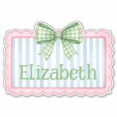 Pink and Blue Frame With Green Gingham Bow Aufkleber (Vorderseite)