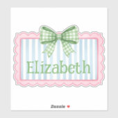 Pink and Blue Frame With Green Gingham Bow Aufkleber (Blatt)