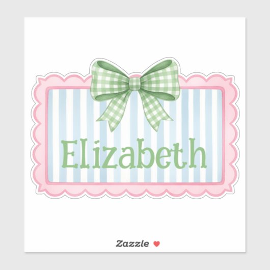Pink and Blue Frame With Green Gingham Bow Aufkleber (Blatt)