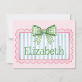 Pink and Blue Frame With Green Gingham Bow Mitteilungskarte (Vorderseite)
