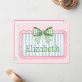 Pink and Blue Frame With Green Gingham Bow Mitteilungskarte